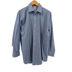Brooks Brothers Button Down Men 15.5 32 Blue Micro Gingham Traditional Fit Shirt